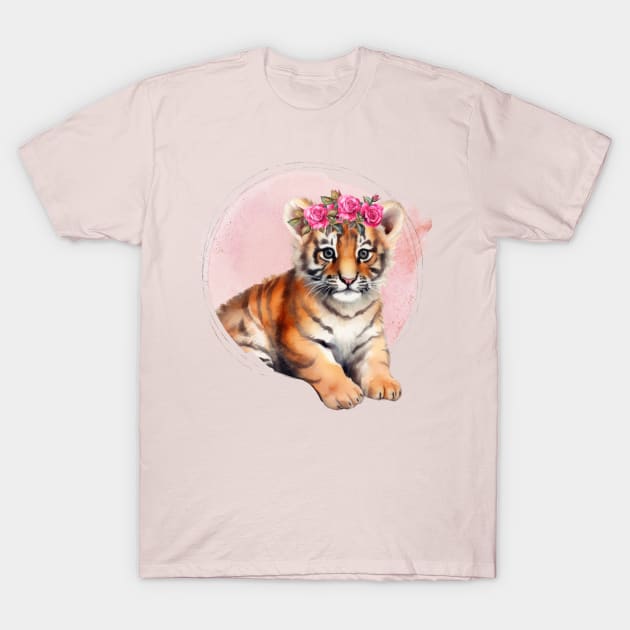 Cute Baby Tiger With floral crown T-Shirt by Alienated